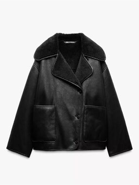 ZARA Black Faux Leather Shearling Jacket